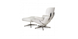 Lounge Chair and Ottoman White Leather White Wood